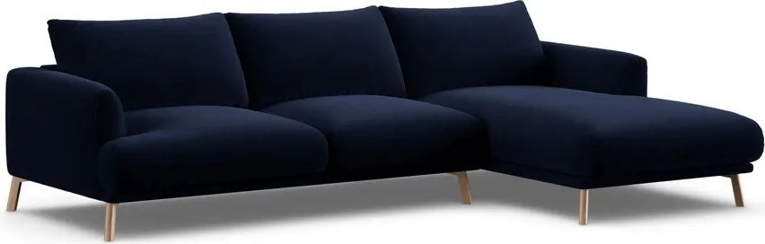 Divano angolare blu scuro (con penisola a destra/con chaise lounge) con rivestimento in velluto Naomi – Micadoni
