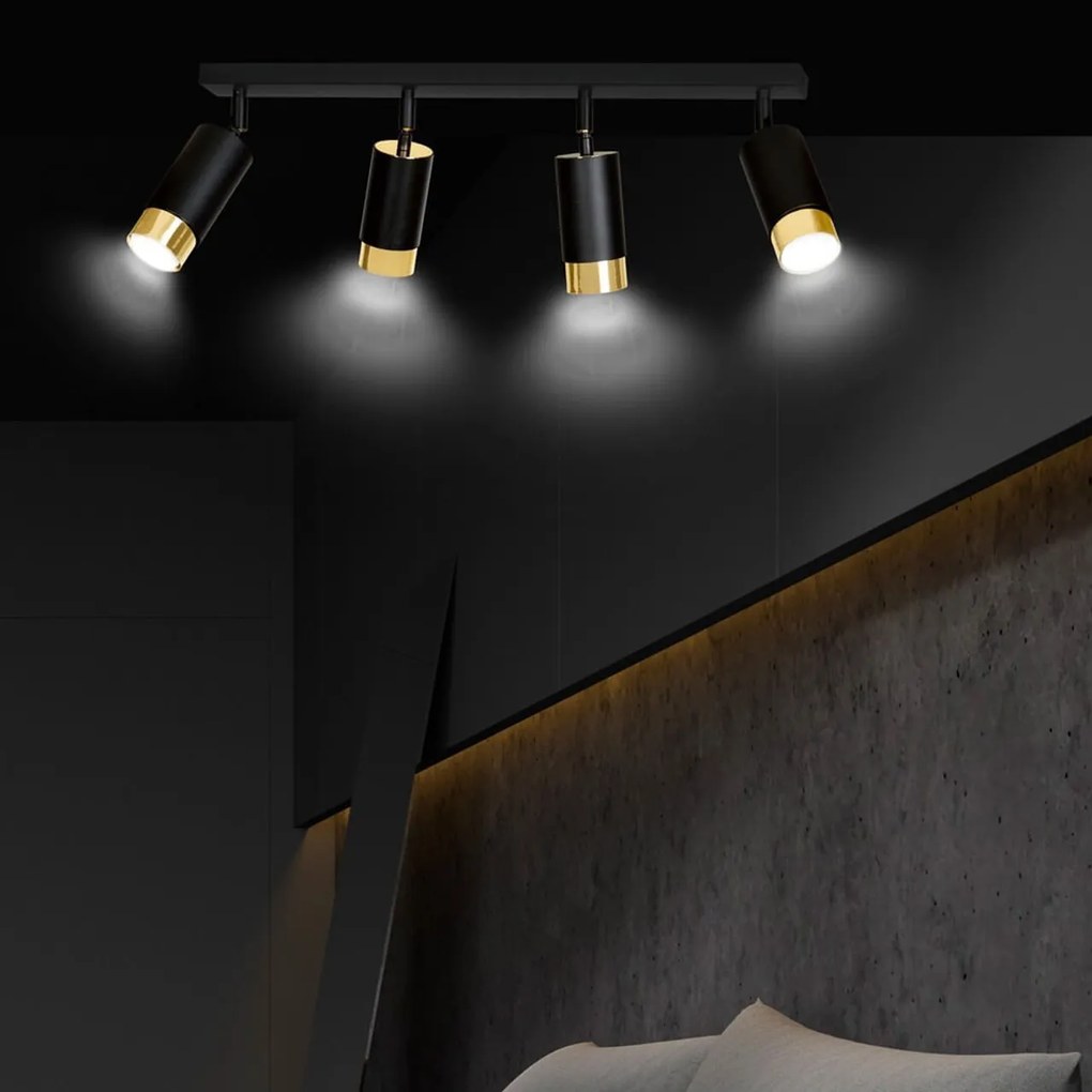 Lampada da Soffitto in Acciaio HIRO 4 Nero Cromo/Oro 4xGU10