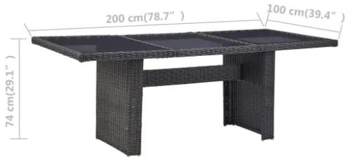 Tavolo da Giardino Nero 200x100x74 cm in Vetro e Polyrattan