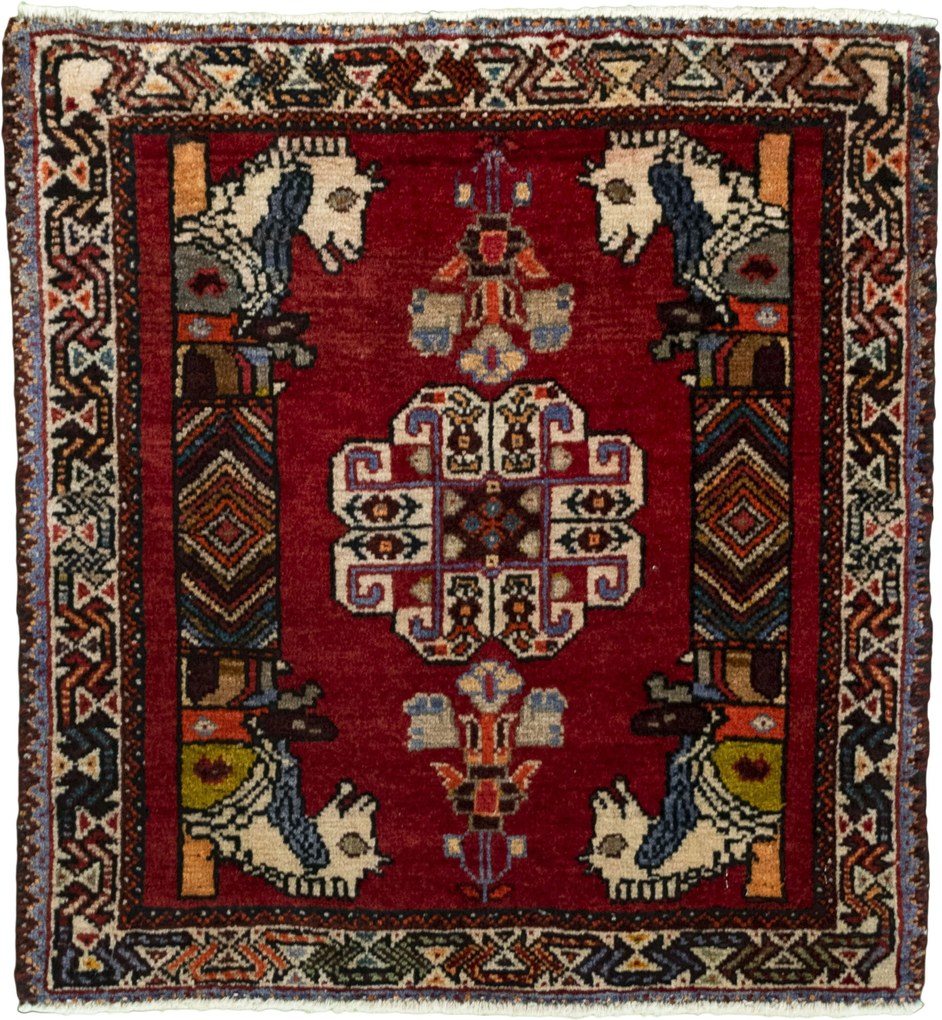 Shiraz Tappeto 60 x 60 Rosso (Iran) Annodato A Mano