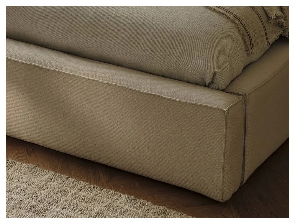 Letto matrimoniale imbottito beige con contenitore e rete inclusi 160x200 cm Arendal - Cosmopolitan Design