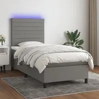 Letto a Molle Materasso e LED Grigio Scuro 90x200 cm in Tessuto 3134926