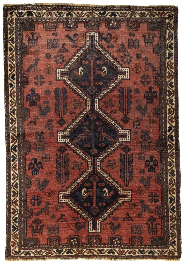Shiraz Tappeto persiano 110x150 Rosso (Iran) Annodato A Mano