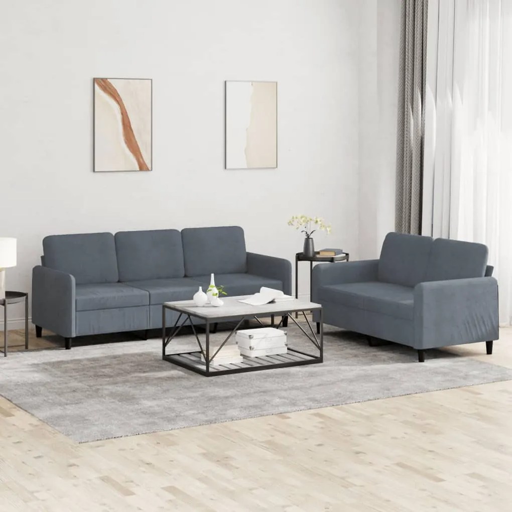 Set Di Divani 2 Pz Grigio Scuro İn Velluto /