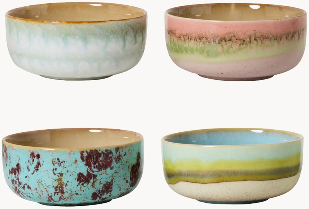 Set di 4 ciotole piccole fatte a mano con smalto reattivo 70's