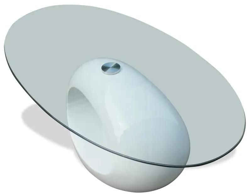 Tavolino da caffè con ripiano ovale in vetro bianco lucido