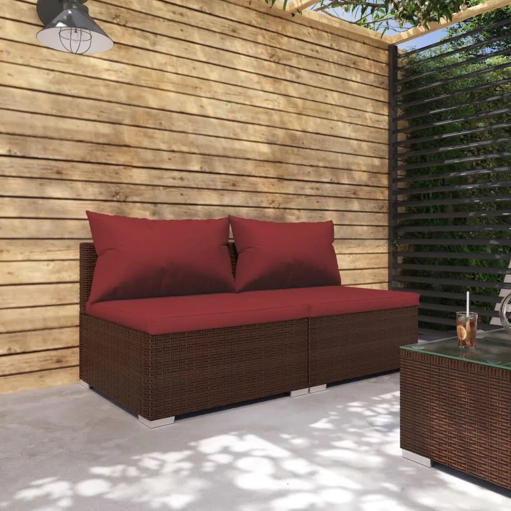 Set divani da giardino 2 pz con cuscini in polyrattan marrone