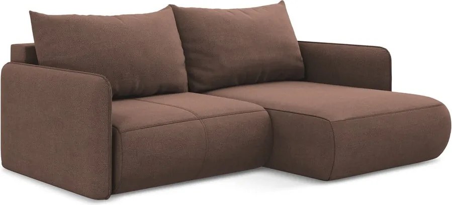 Divano angolare rosa allungabile/con contenitore (con penisola a destra) Nanea – Makamii