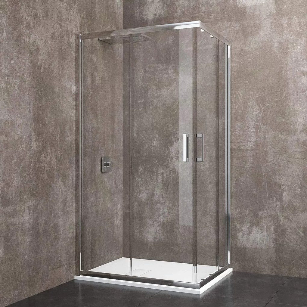 Box Doccia Rettangolare 195 Cm H Cabina Bagno Con Porte Scorrevoli Ante In Cristallo Temperato Trasparente da 6 mm Struttura Alluminio Anodizzato Maniglie in Acciaio Cromato (90 x 120 cm)