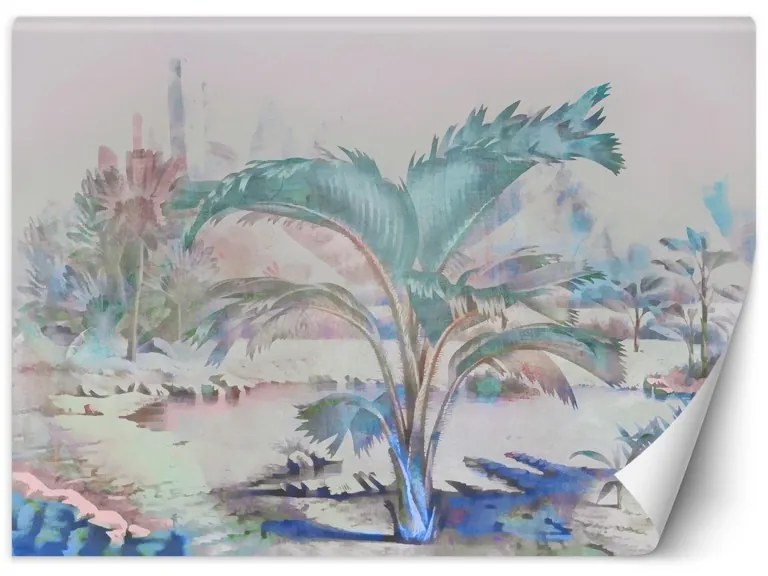 Carta Da Parati, Albero tropicale a pastello Dimensioni 254x184, Finitura Carta da Parati Autoadesiva, Tipo di Carta da Parati Fliselina