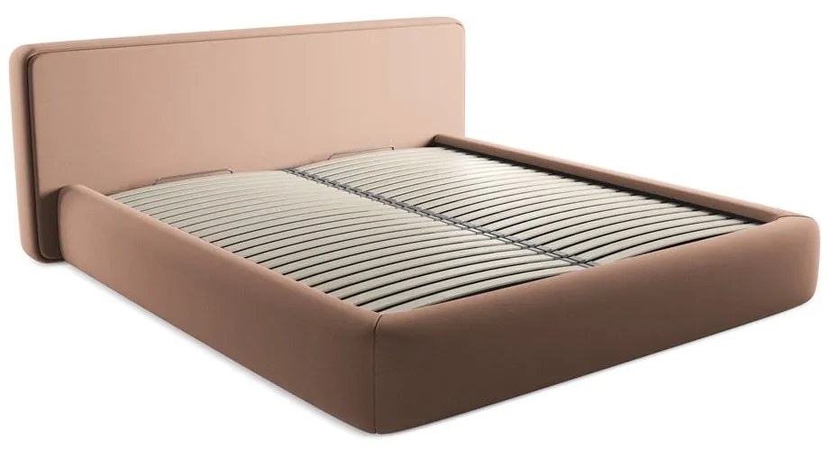 Letto matrimoniale imbottito rosa chiaro con contenitore con griglia 180x200 cm Kiana - Makamii