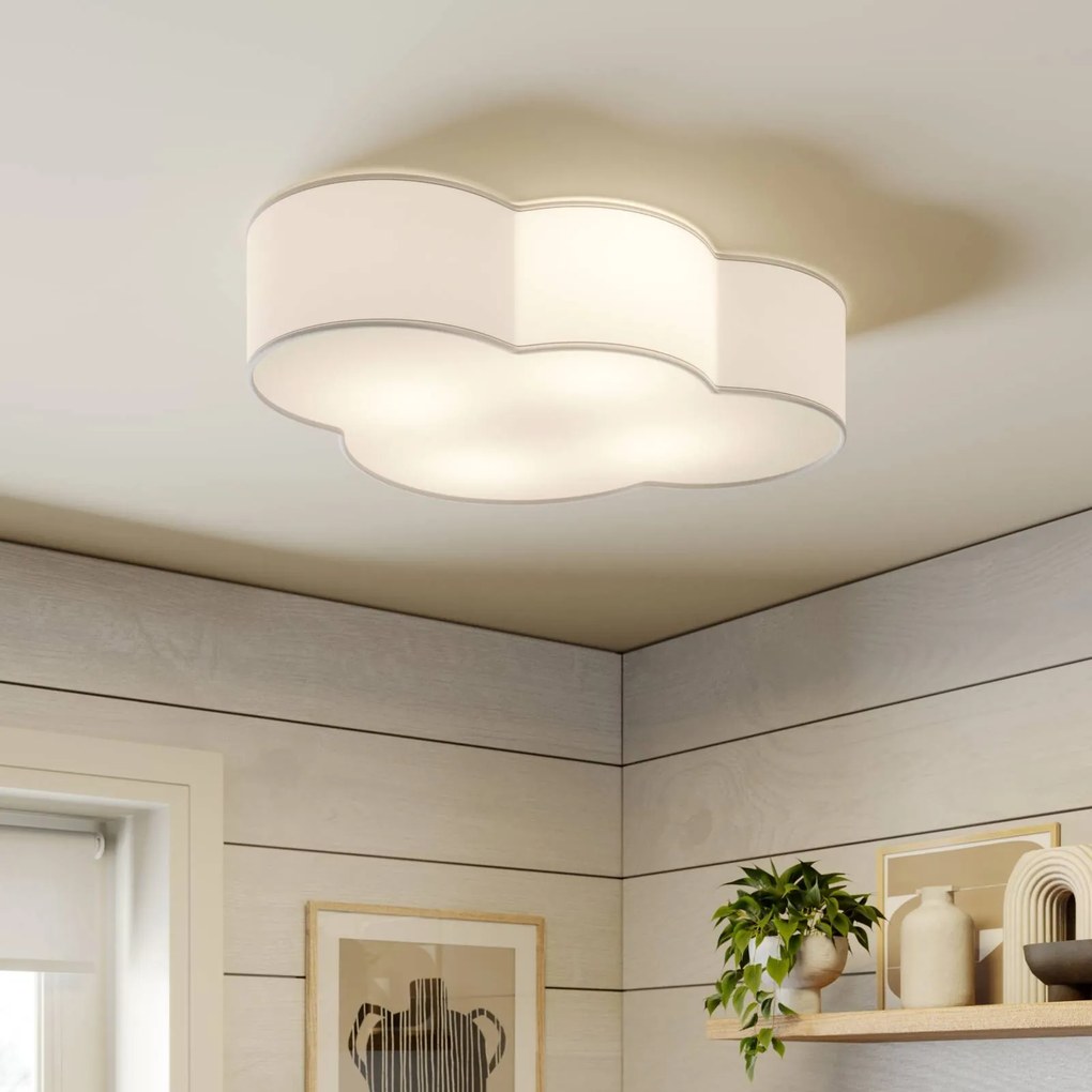 TK Lighting Plafoniera Cloud, bianca, tessuto, lunghezza 62 cm, E27, a 4 luci