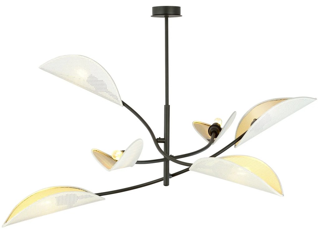 Sospensione Nordica 6 Luci Lotus In Acciaio Nero Bianco E Oro Bracci Regolabili