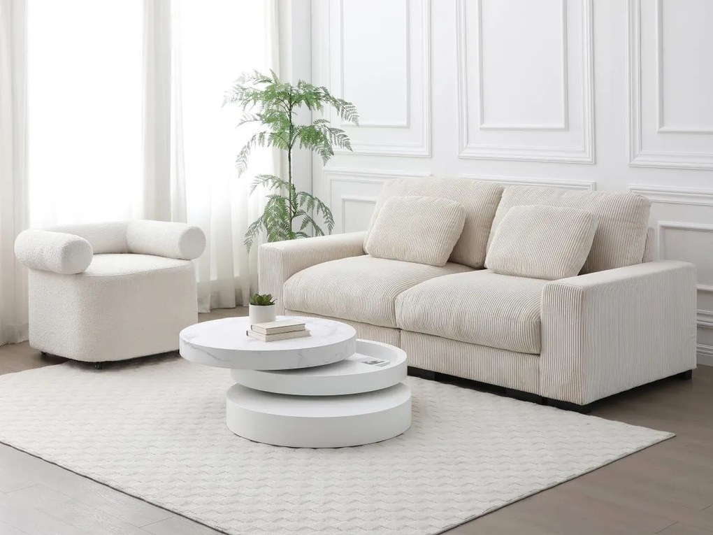 Tavolino girevole tondo con 1 nicchia in MDF Effetto marmo Bianco e Bianco laccato - JANITA