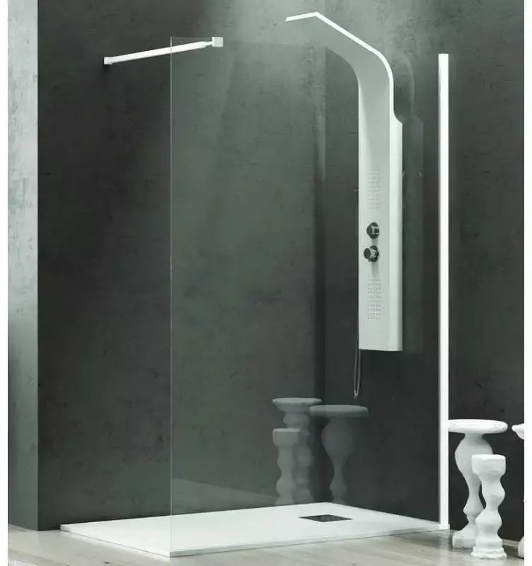 Kamalu - Parete doccia walk in 80 cm profilo bianco opaco  KW-100W