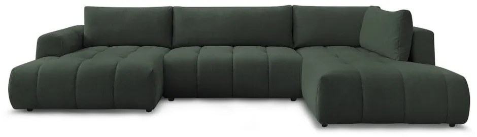 Divano angolare verde allungabile e con contenitore (penisola a destra/a U) con rivestimento in ciniglia Fuji – Bobochic Paris