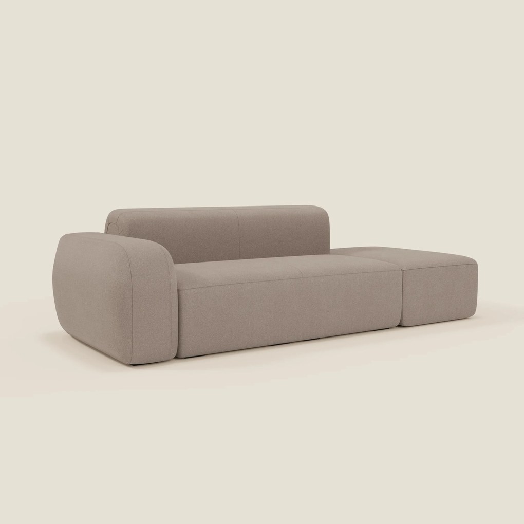 BonBon Divano modulare componibile – Composizione con pouf terminale in tessuto smacchiabile T23 tortora