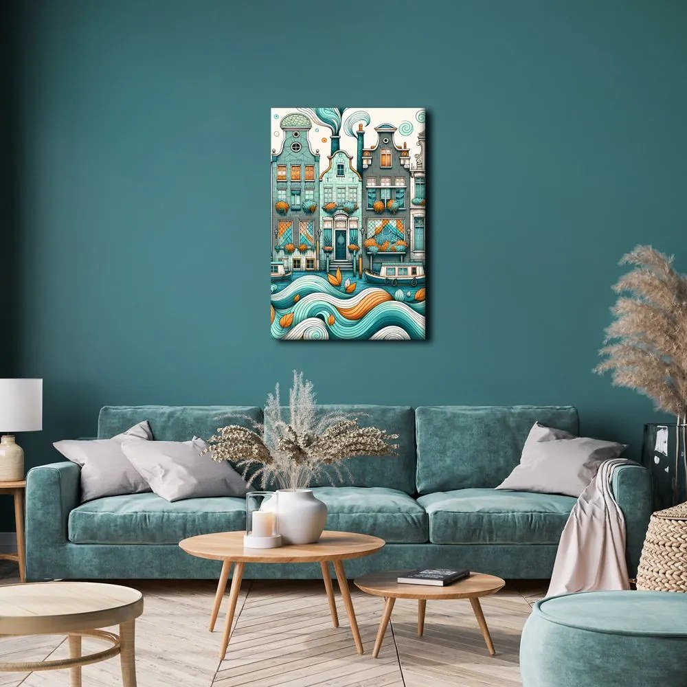 Quadro su tela – Facciate pittoresche sul canale con barche