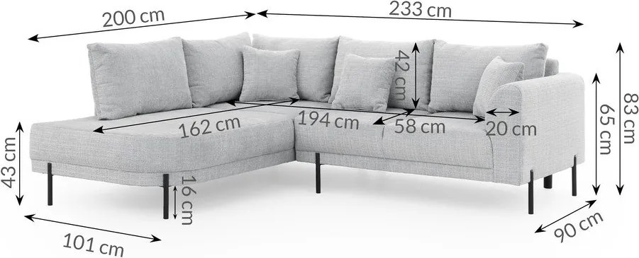 Divano angolare grigio chiaro (con penisola a sinistra/a L) con rivestimento in ciniglia Mauris – Ropez