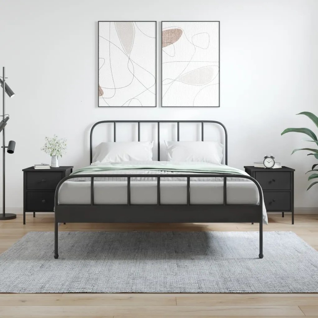 Comodini 2 Pz Neri 40x42x50 Cm İn Legno Multistrato /