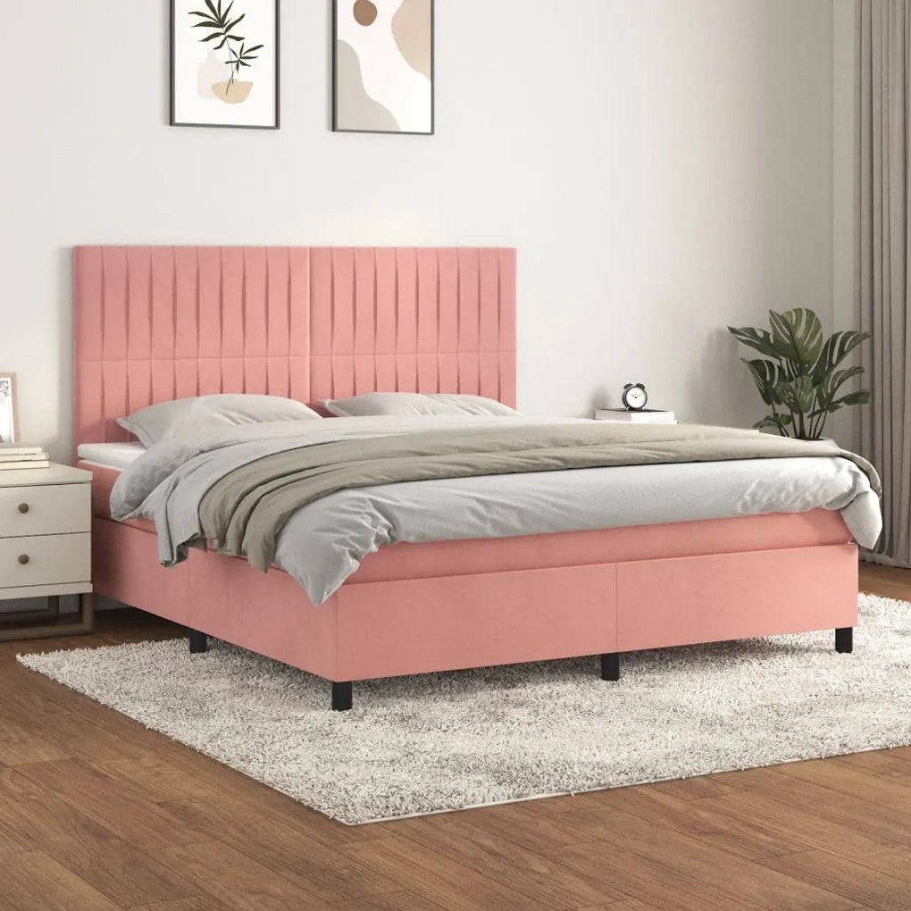Giroletto A Molle Con Materasso Rosa 160x200 Cm İn Velluto /