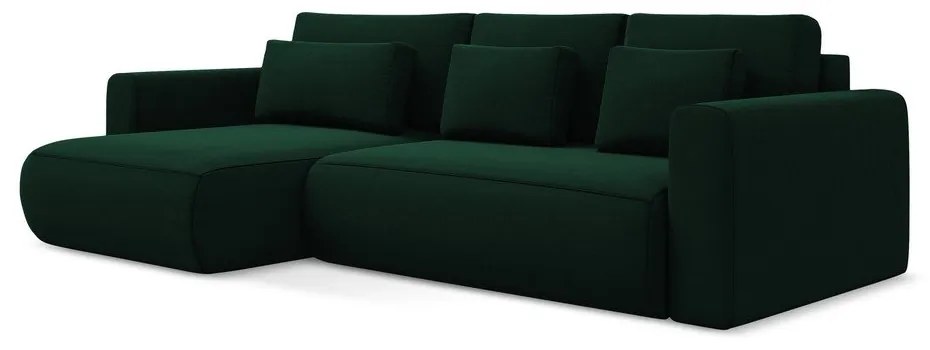 Divano angolare verde allungabile/con contenitore (con penisola a sinistra/con chaise lounge) con rivestimento in velluto Kapua – Makamii
