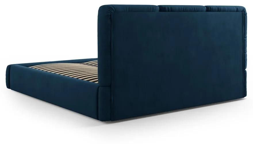 Letto matrimoniale imbottito blu scuro con contenitore con griglia 200x200 cm Brody - Mazzini Beds