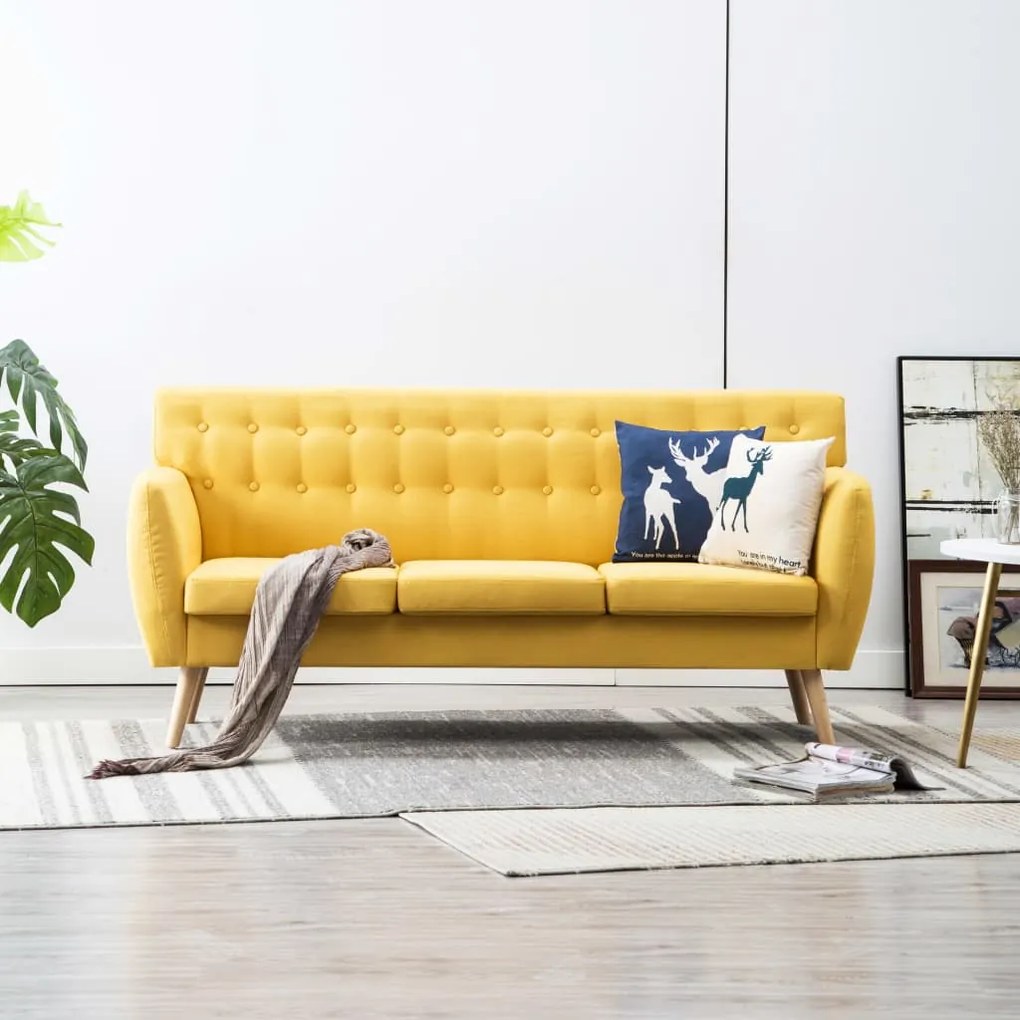 Divano A 3 Posti Rivestito İn Tessuto 172x70x82 Cm Giallo /