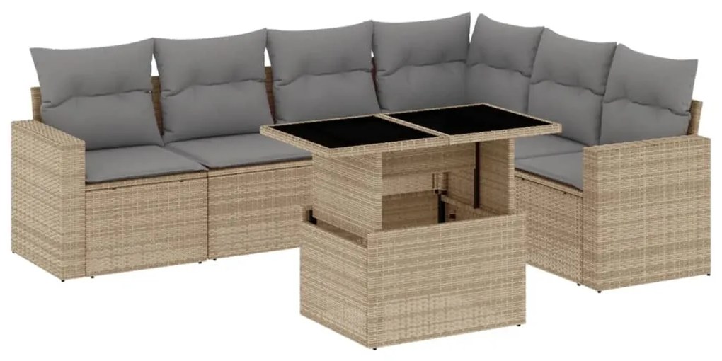 Set divani da giardino 7 pz con cuscini beige in polyrattan