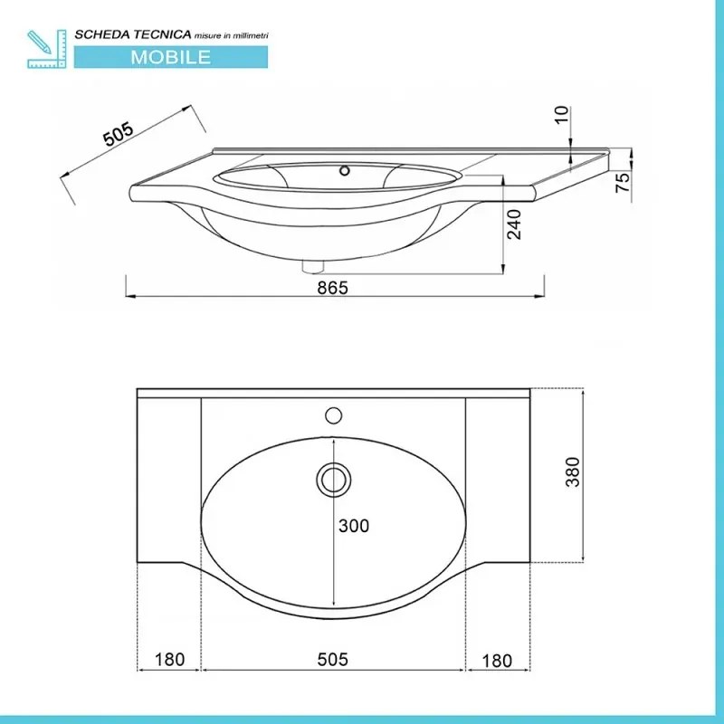 Mobile Bagno da terra 85 cm rovere bianco + specchio con pensile e luce LED