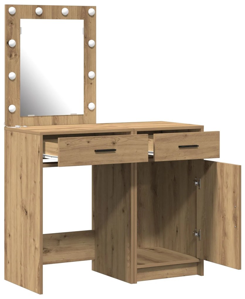Set di toeletta in 2 pezzi con led in legno ingegnerizzato rovere artigianale
