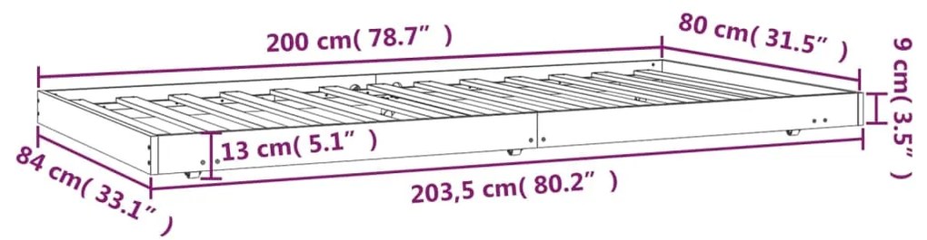 Giroletto Nero 80x200 cm in Legno Massello di Pino