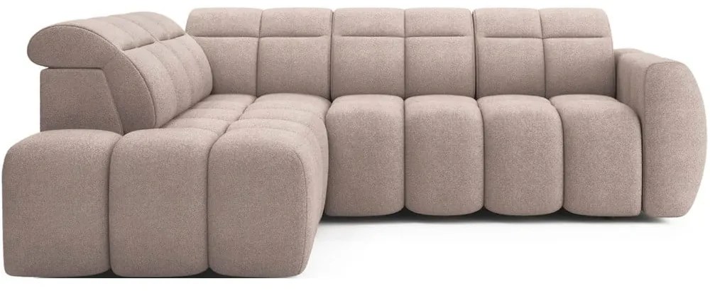 Divano angolare marrone chiaro allungabile/con contenitore (con penisola a sinistra/a L) e rivestimento in bouclé Falconn – ELTAP