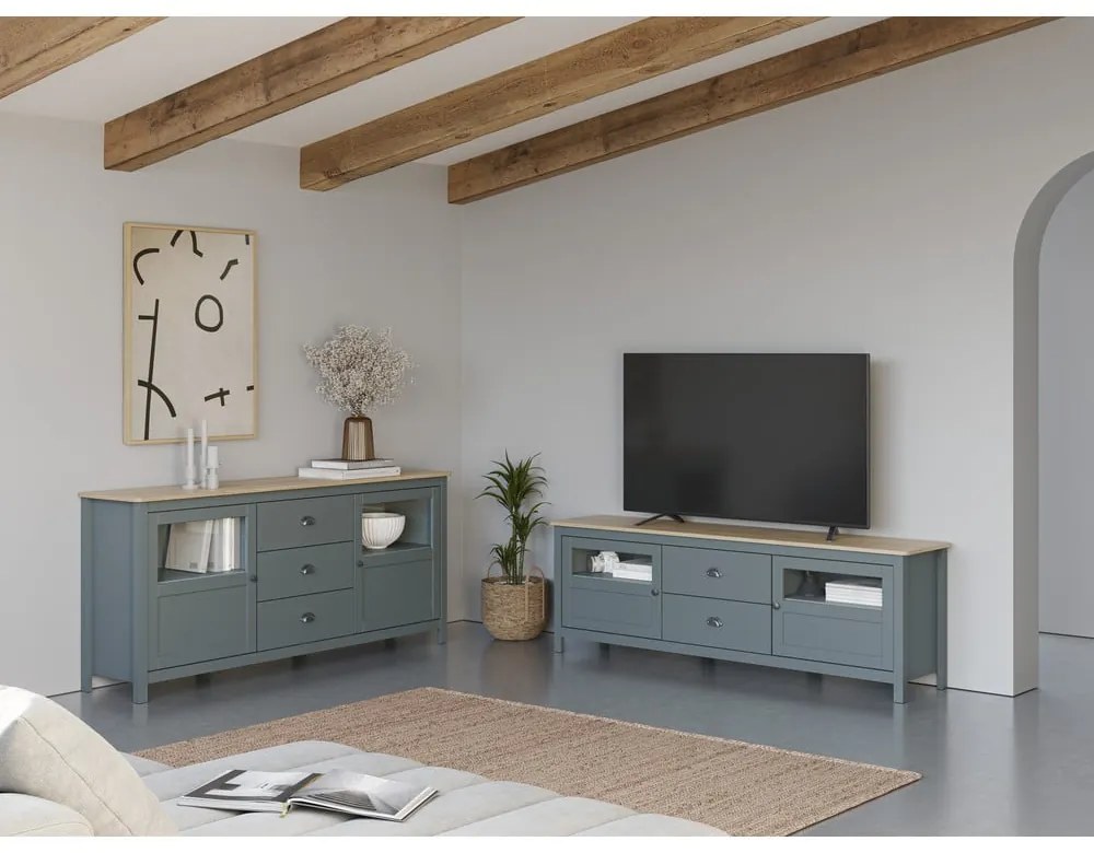 Mobile TV verde polveroso in pino massiccio 180x59x40 cm Misti – Marckeric