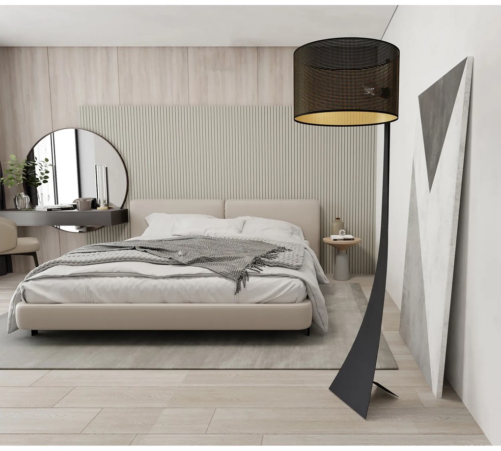 Piantana Contemporaneo Indra Acciaio Nero Oro 1 Luce E27 Ip20