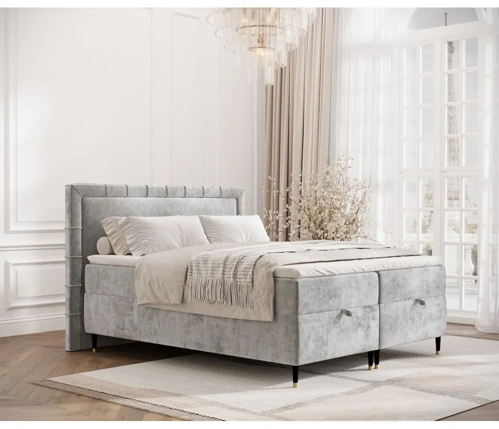 Letto boxspring grigio chiaro con spazio contenitivo 160x200 cm Voyage - Maison de Rêve