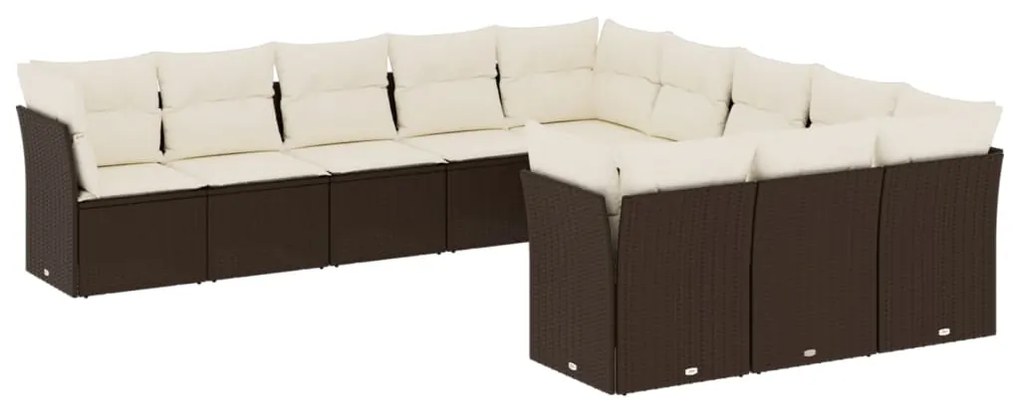 Set divani da giardino 11 pz con cuscini polyrattan marrone