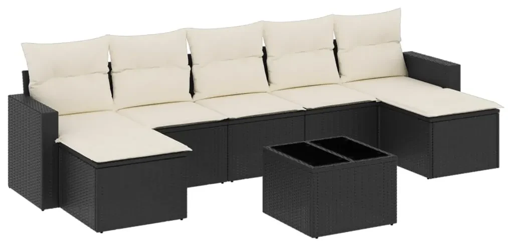Set divani da giardino con cuscini 8 pz nero in polyrattan