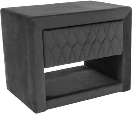 Comodino Azurro in velluto grigio - L 50 x L 35 x H 40 cm