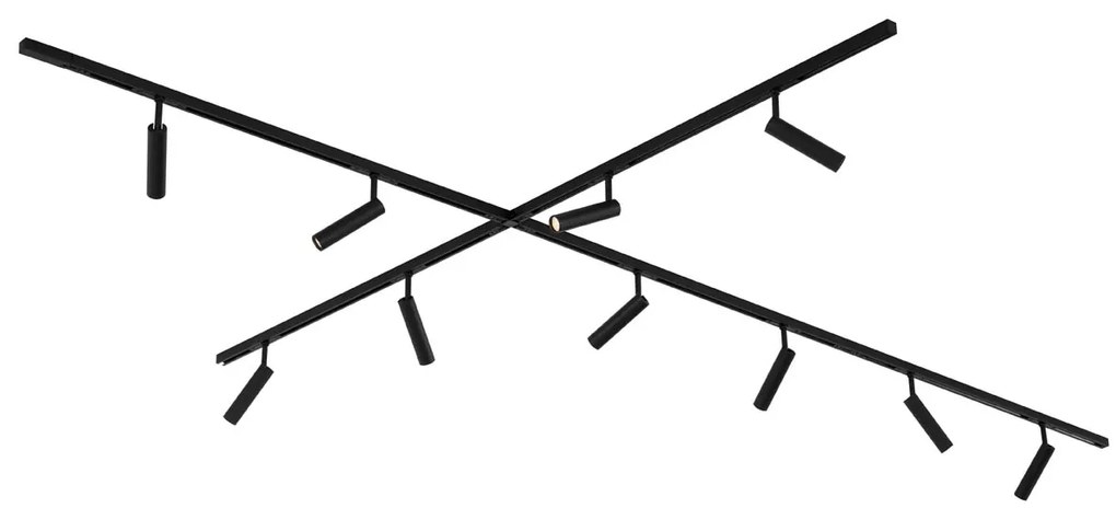 Sistema di illuminazione a binario moderno con 10 faretti neri monofase - Slimline Uzzy