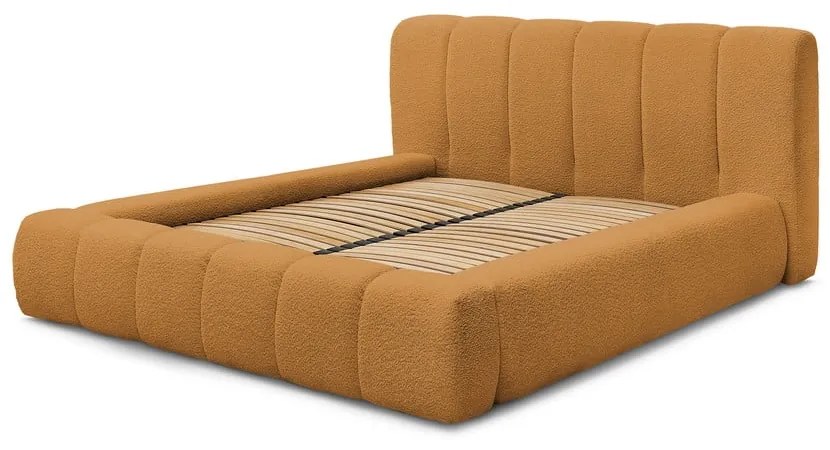 Letto matrimoniale imbottito color senape contenitore e rete inclusi 160x200 cm Denali - Bobochic Paris