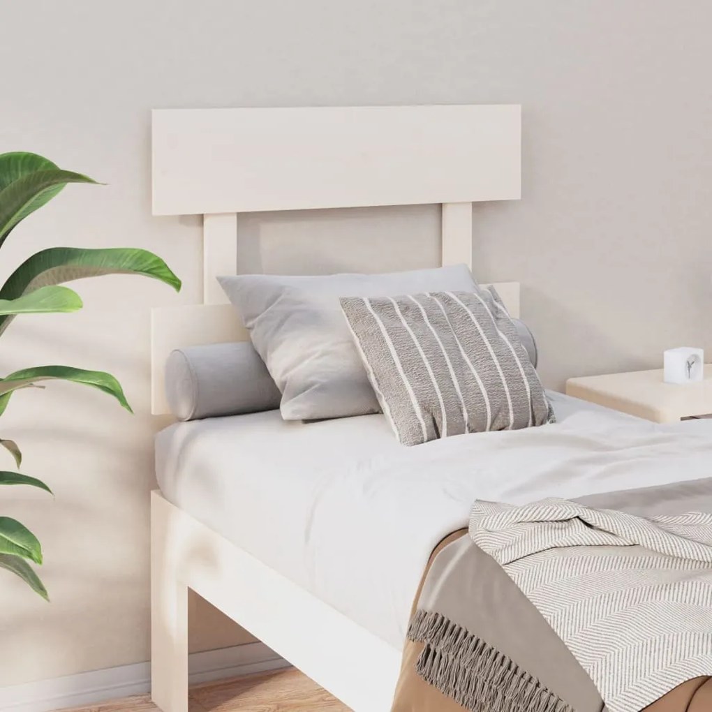Testiera Per Letto Bianca 93,5x3x81cm İn Legno Massello Di Pino /