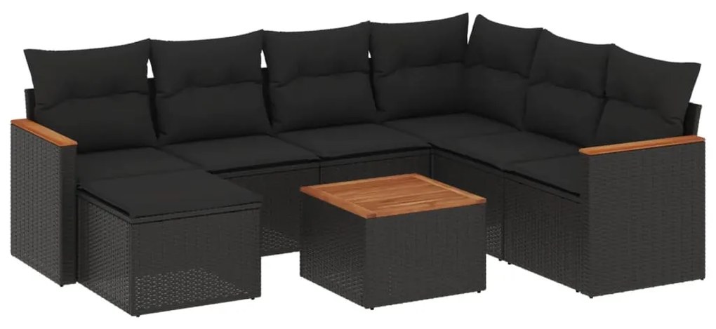 Set Divani da Giardino con Cuscini 8 pz Nero in Polyrattan