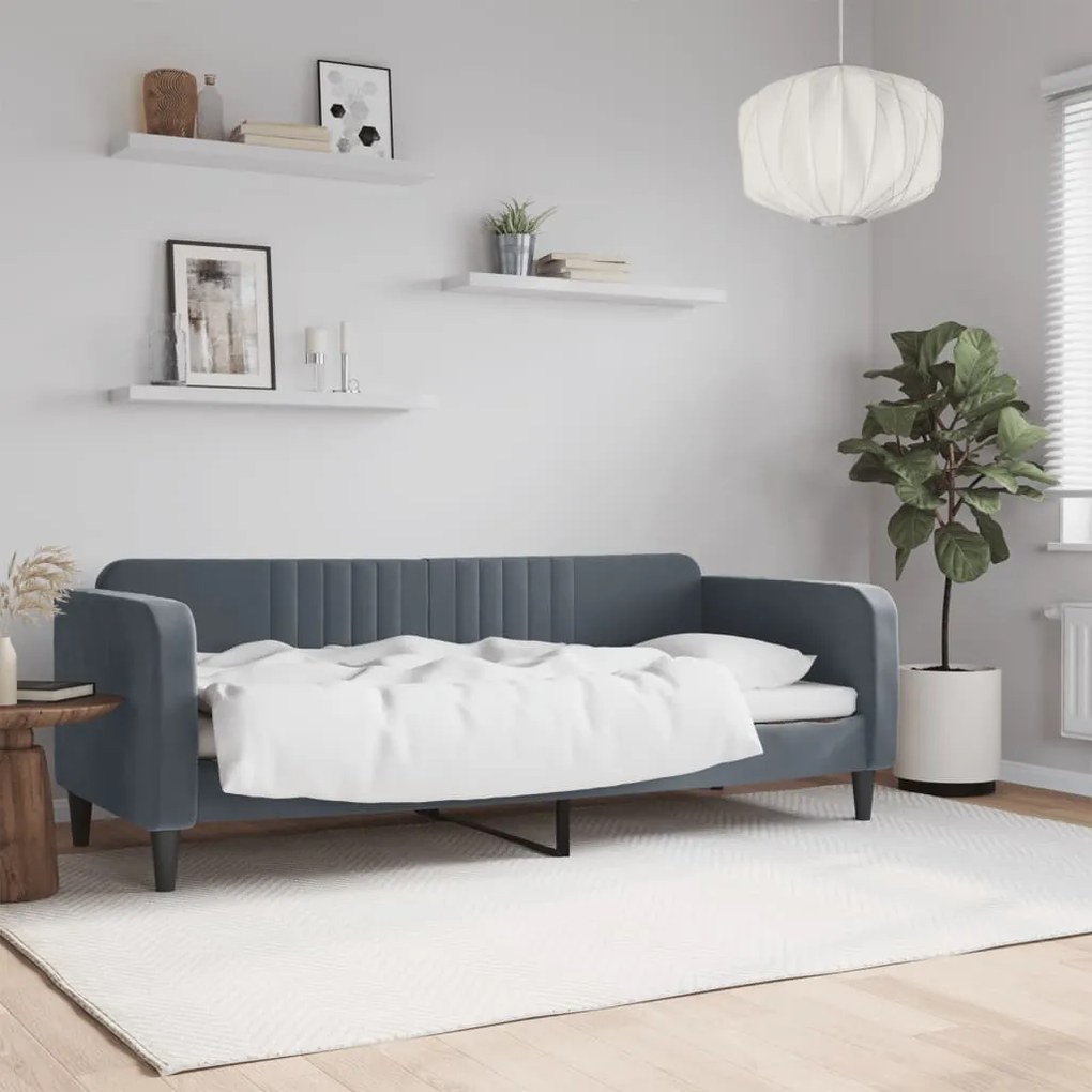 Letto Da Giorno Grigio Scuro 80x200 Cm İn Velluto /