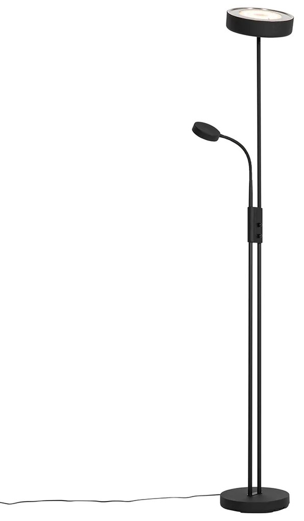 Lampada da terra nera con LED e dimmer con luce di lettura - Kelso