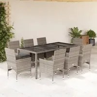 Set da Pranzo da Giardino 9 pz con Cuscini Polyrattan e Vetro 3278560