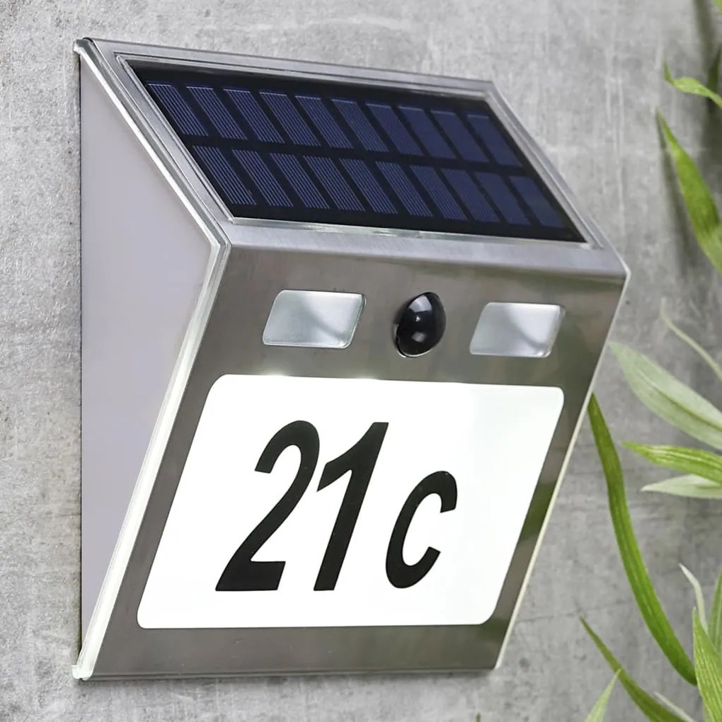 Numero Civico Illuminato A Led Solare Argento /