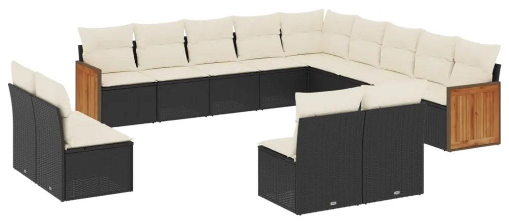 Set Divani da Giardino 13pz con Cuscini Nero in Polyrattan