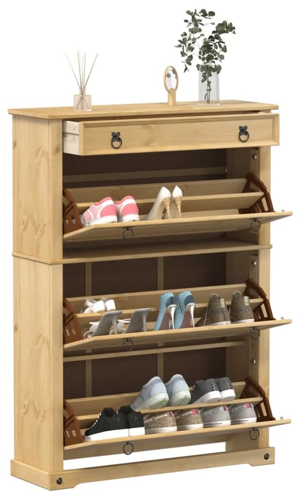 Scarpiera Corona 99x32x138 Cm İn Legno Massello Di Pino /