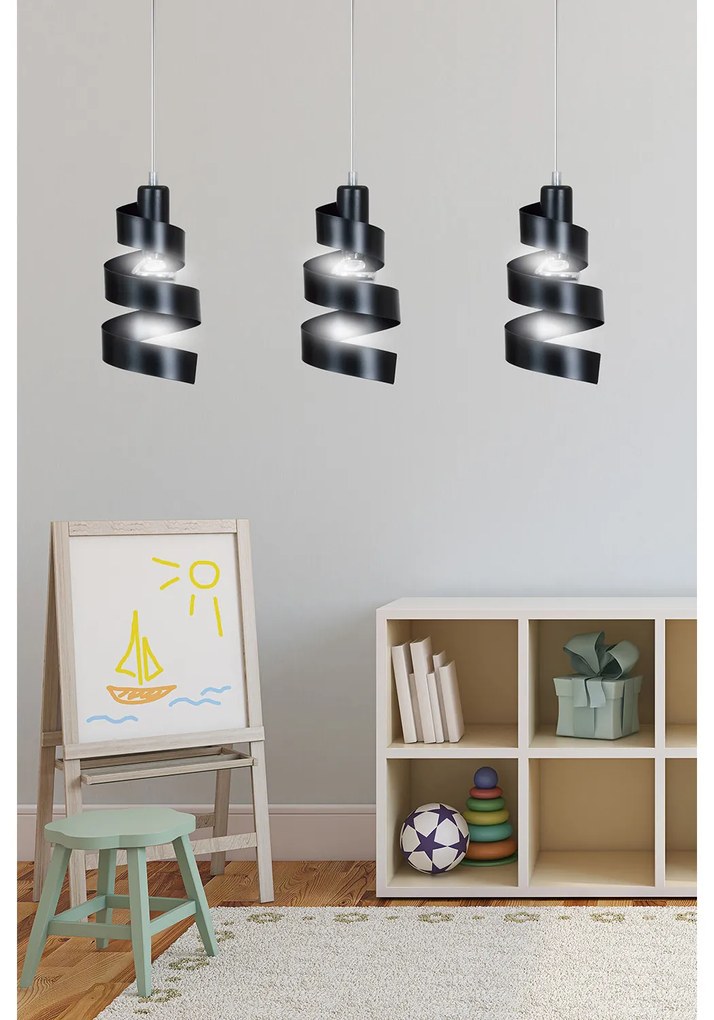 Lampadario Moderno 3 Luci Tristano In Acciaio Nero Con Fasce A Spirale